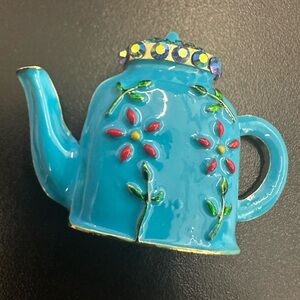 Floral Blue Teapot Brooch